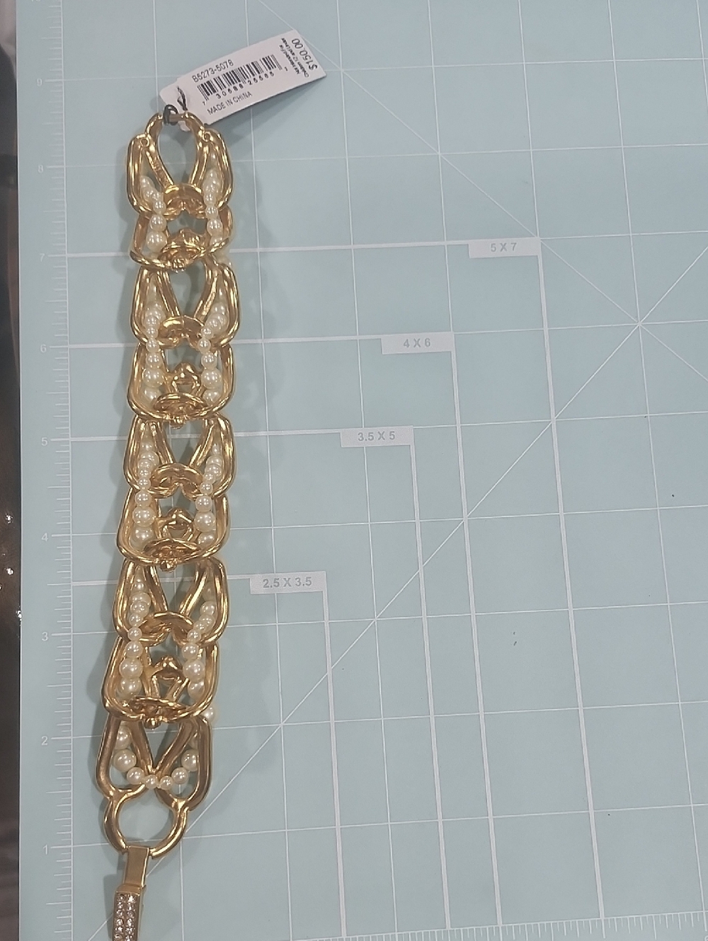 Carolee Lux Gold Tone Pearl & Crystal Link Bracelet - Picture 5 of 5